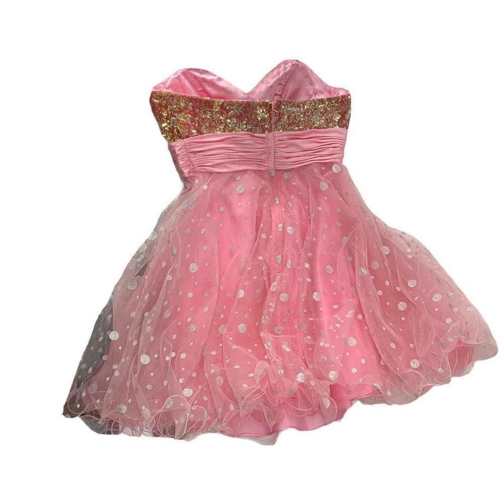 Milano Formals Pink Sequined Strapless Dress Prom - Picture 7 of 10
